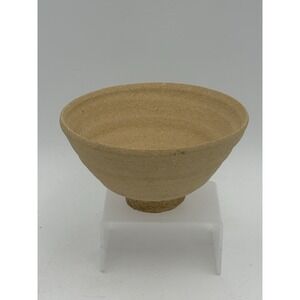 Vintage Studio Pottery Stoneware Bowl 6.5" Tan Textured‎ Handmade Footed Vessel